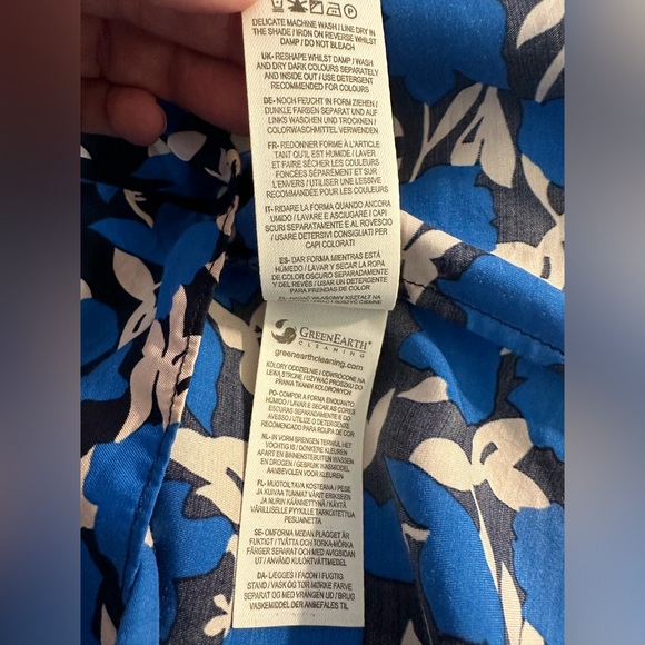 BODEN Carey Top Bold Blue Blouse Floral Clematis Shirt Black Pleated Neckline - Picture 13 of 16